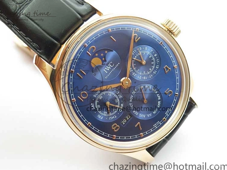 MIROTIME 0223 Premium Portugieser Perpetual Calendar IW503302 RG V9F 1:1 Best Edition Blue Dial on Black Leather Strap A 7098